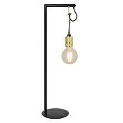 Lampe à poser sur pied en métal noir avec douille dorée E27 - Avec bague pour abat-jour