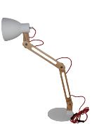 Lampe de bureau articulée en bois et métal blanc