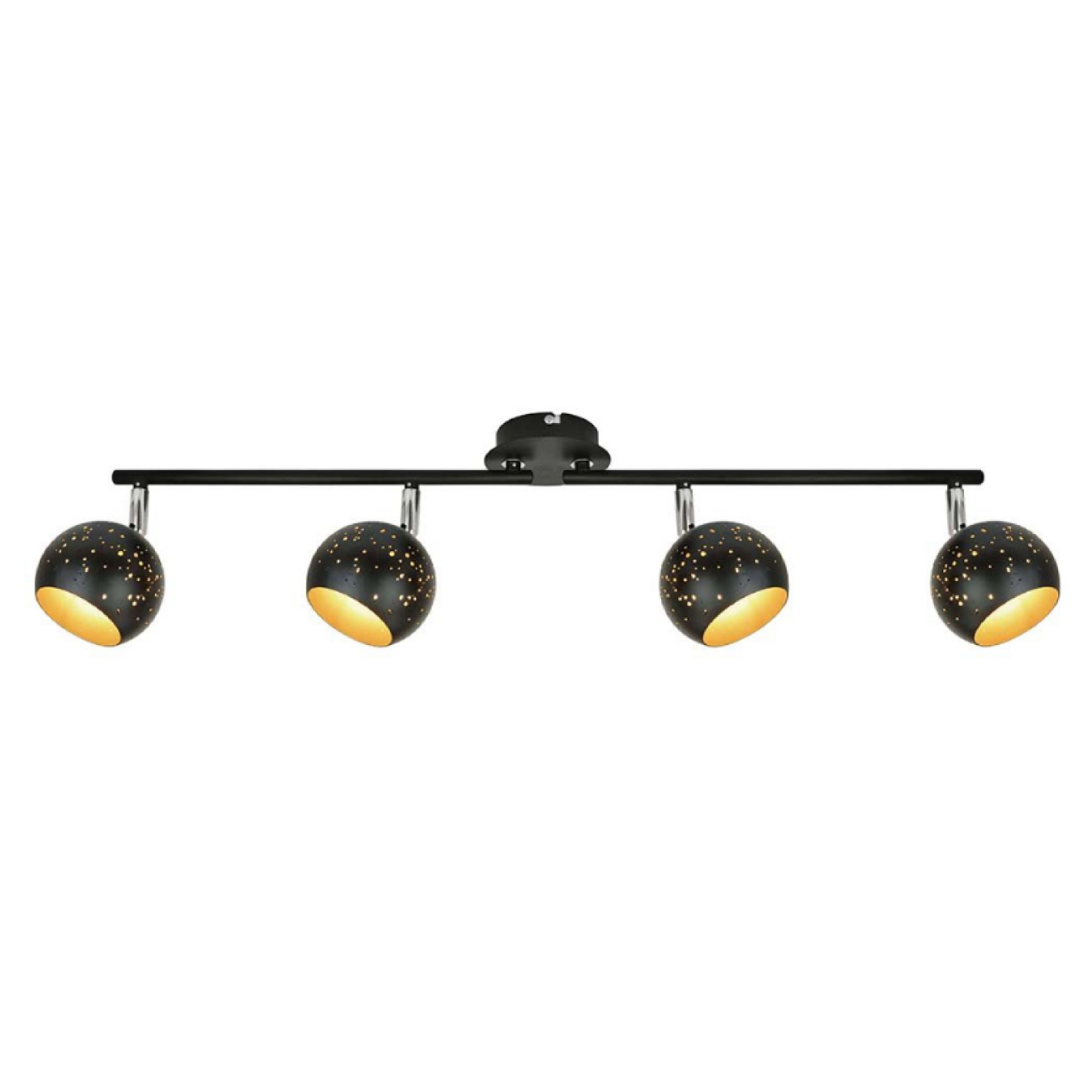 Luminaire plafonnier en métal noir intérieur or - 4 sphères dirigeables perforées