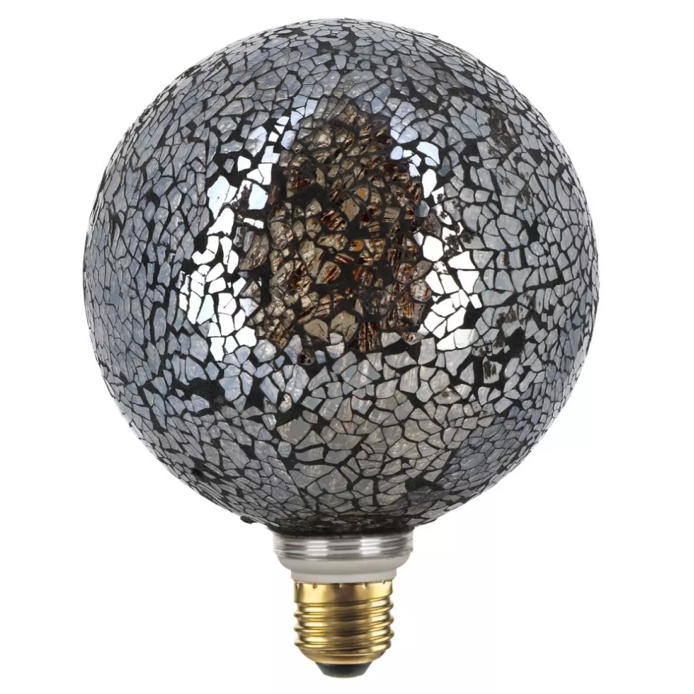 Ampoule LED décorative Mosaique argentée craquelée - Globe culot E27 - 4W - 470LM - 2700K