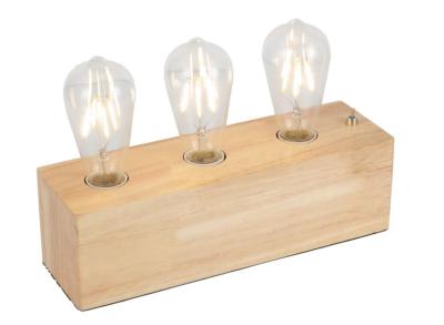 Lampe de chevet 3 ampoules en bois naturel avec câble design noir et blanc