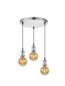 Plafonnier rond imitation acier avec suspension pour 3 ampoules