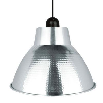 Suspension abat jour en métal effet martelé argent Culot E27