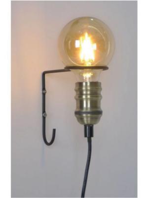 Applique Métal noir forme crochet pour ampoule - Douille coloris laiton 