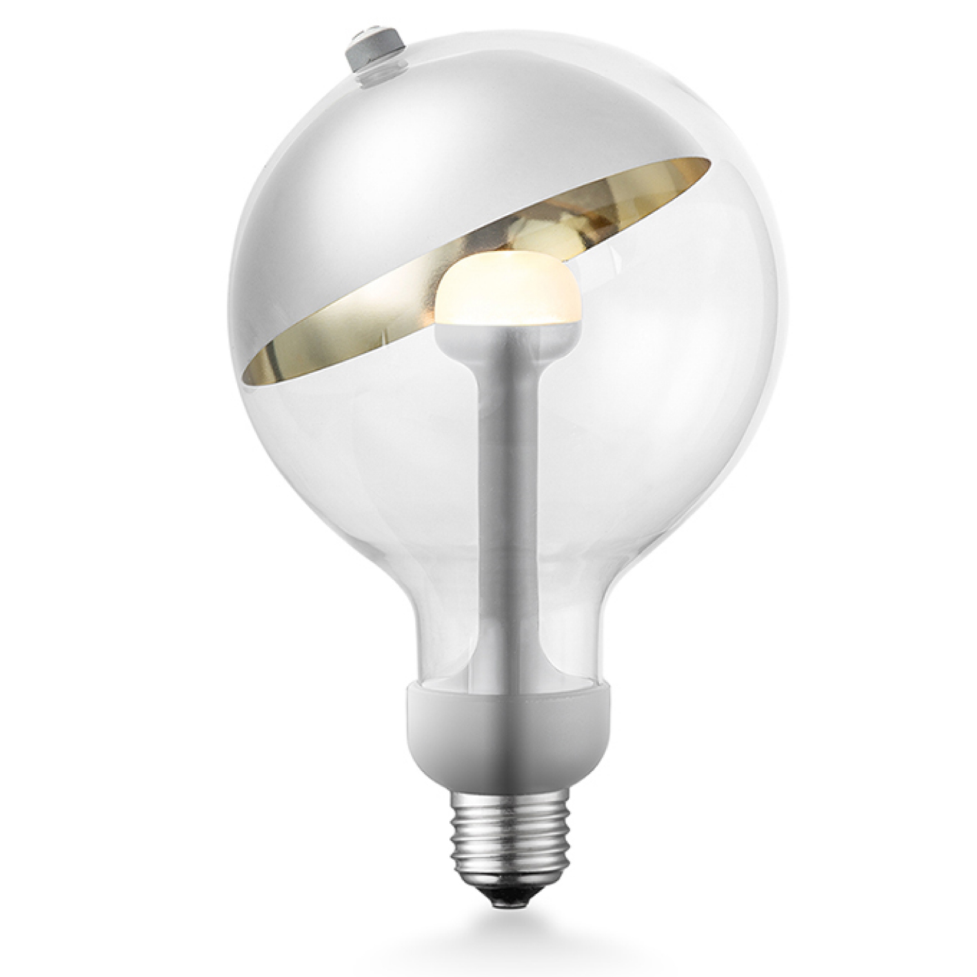 Ampoule LED culot E27 forme globe avec parabole chrome et intérieur doré - Grand modèle G120