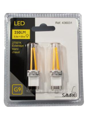 Ampoule G9 LED en PVC sous blister les 2 - Ampoules pour luminaire