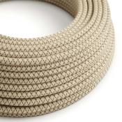 Câble rond - Tissu coton et lin - Marron / Lin naturel - Losanges 