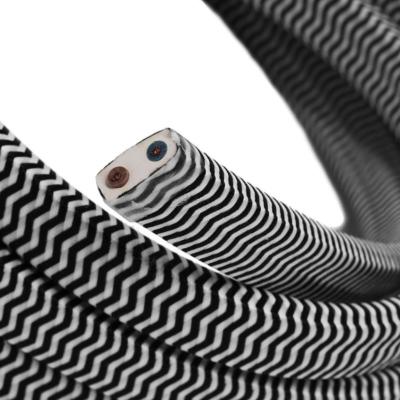 Câble électrique plat - Tissu effet soie - ZigZag Blanc et Noir