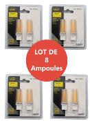 LOT DE 8 Ampoules LED culot G9 givrées - blanc chaud 2.5W - sous blister de 2 pièces
