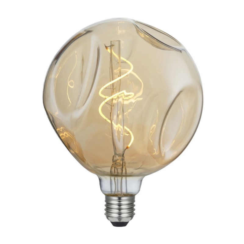 Ampoule décorative globe ambré - Culot E27 - filament LED spirale - Effet cabossé