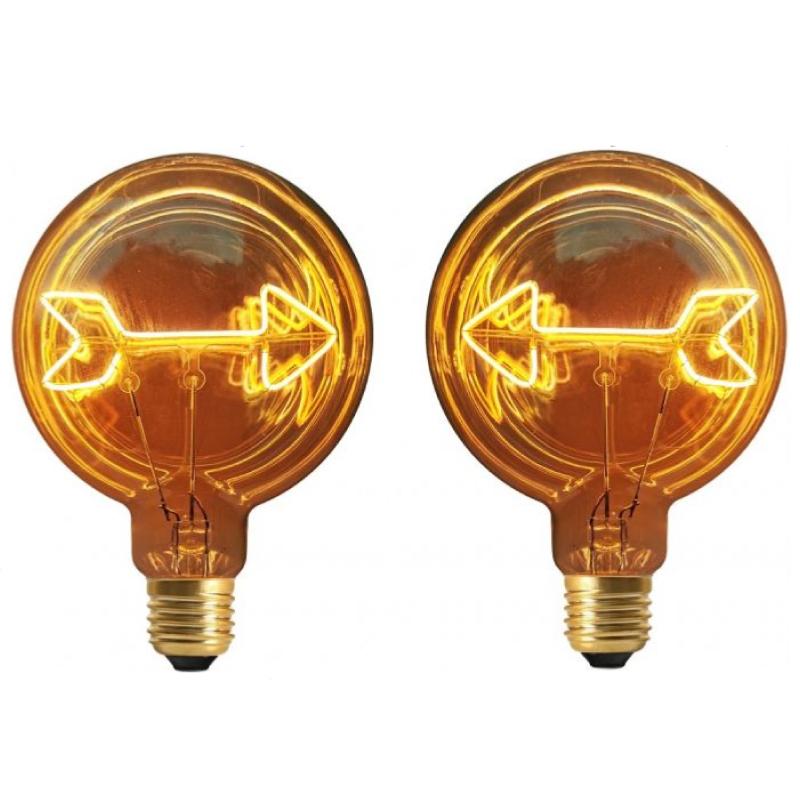 Ampoule globe E27 plate LED Filament forme flèche verre ambré