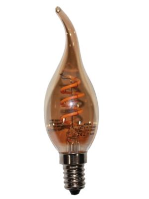 Ampoule LED - Culot E14 - Flamme  filaments spirale - Verre ambré - 3W - 2200 K