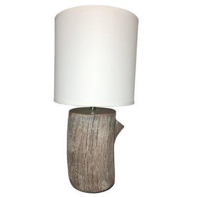 Lampe de chevet en céramique imitation bois avec abat jour blanc - E27