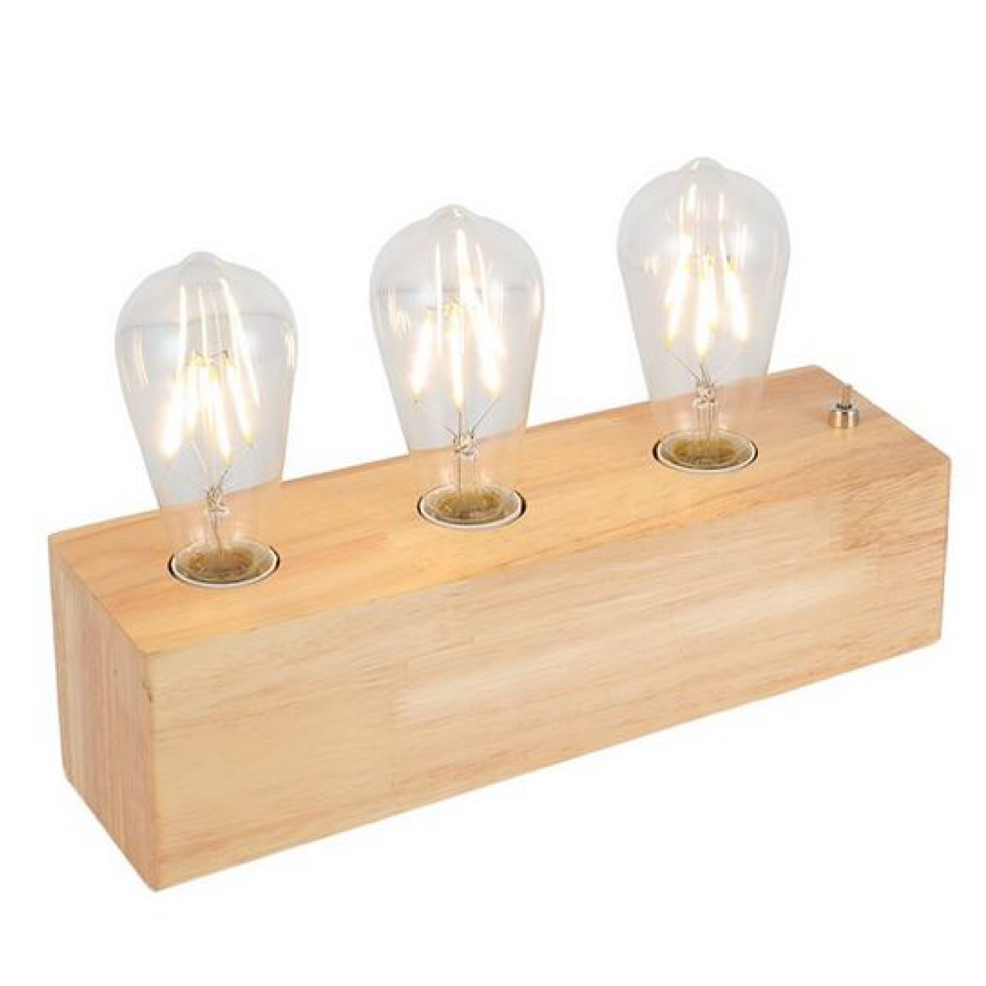 Lampe de chevet 3 ampoules en bois naturel avec câble design noir et blanc