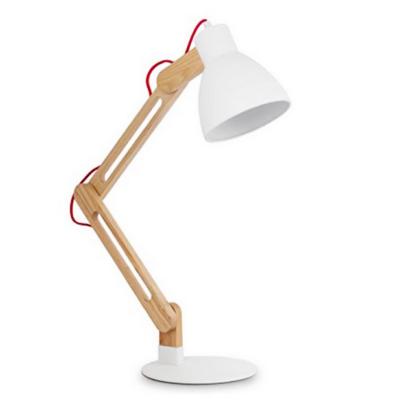 Lampe de bureau articulée en bois et métal blanc