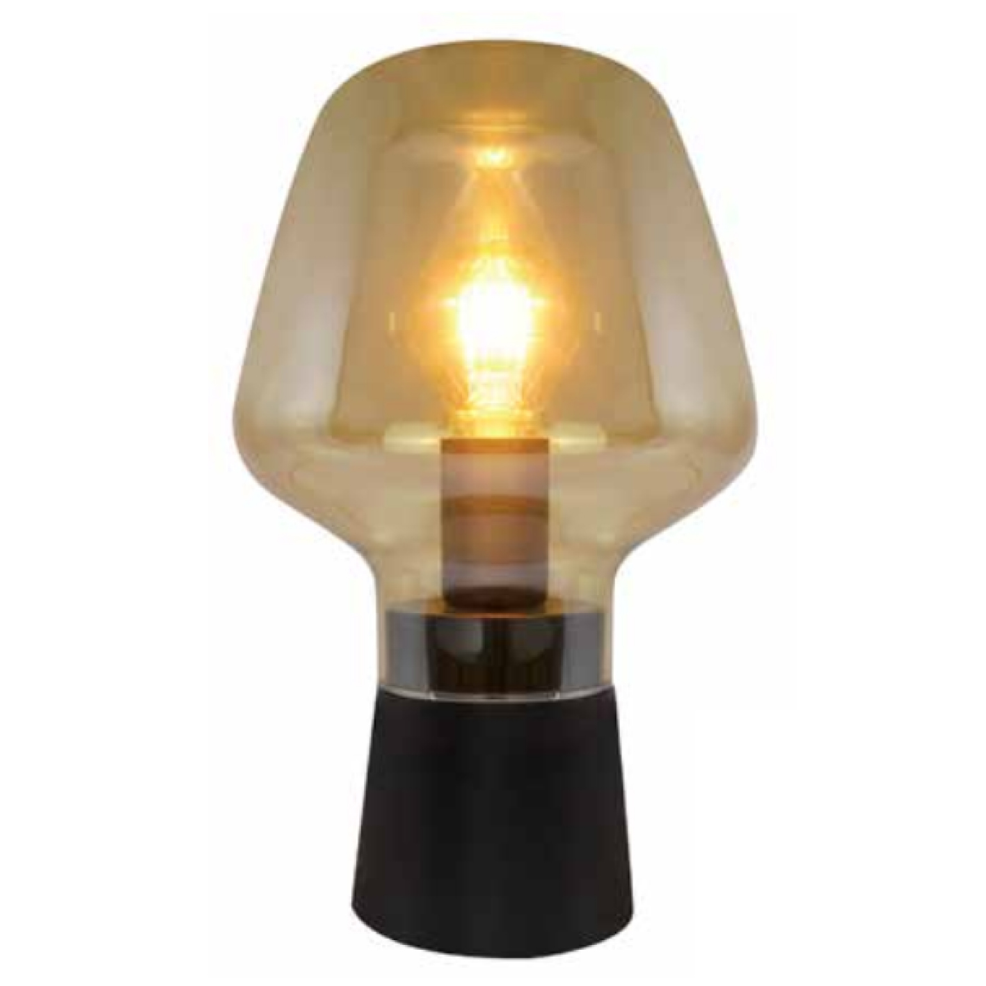 Lampe à poser vintage verre ambré - E27 - Pied en métal noir