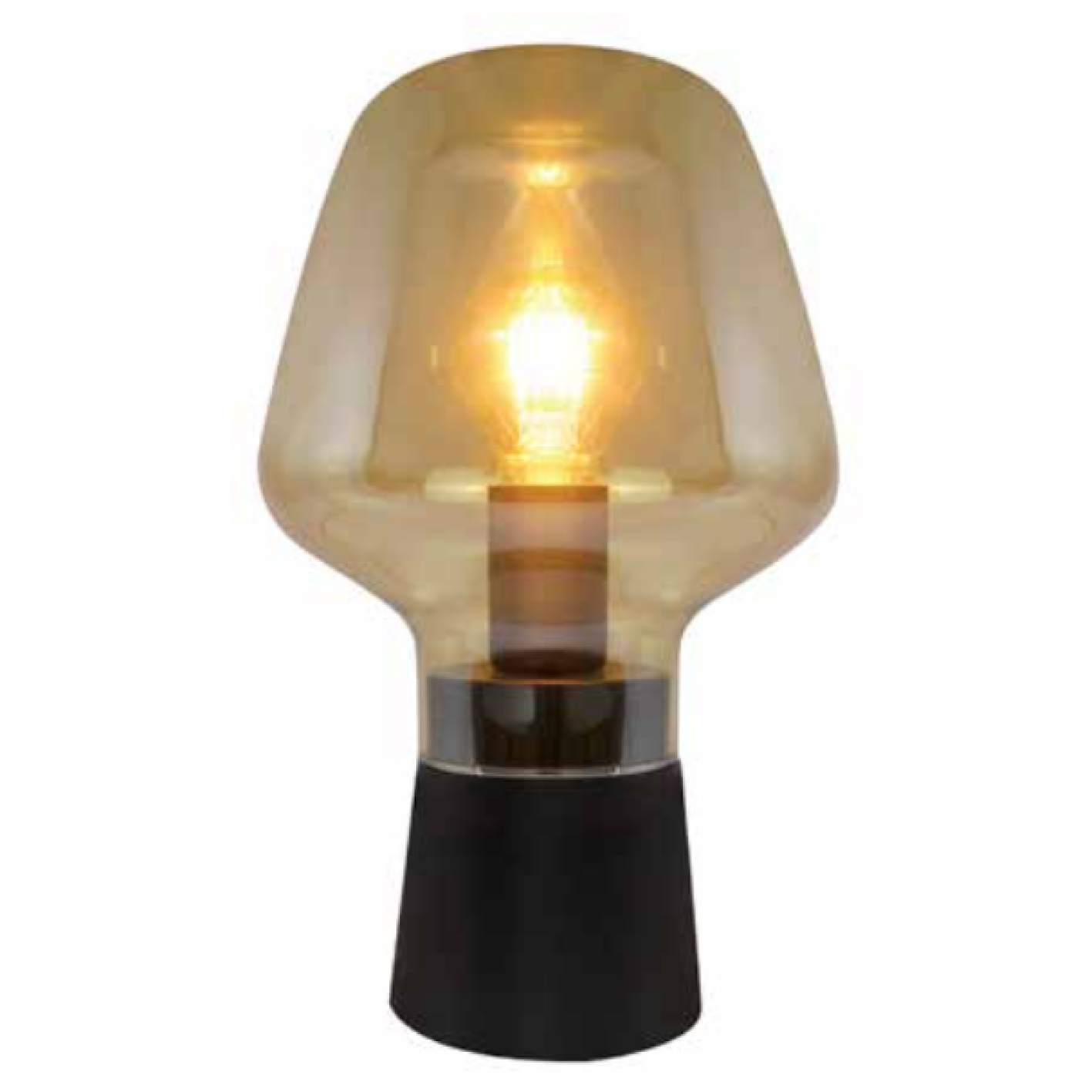 Lampe à poser vintage verre ambré - E27 - Pied en métal noir