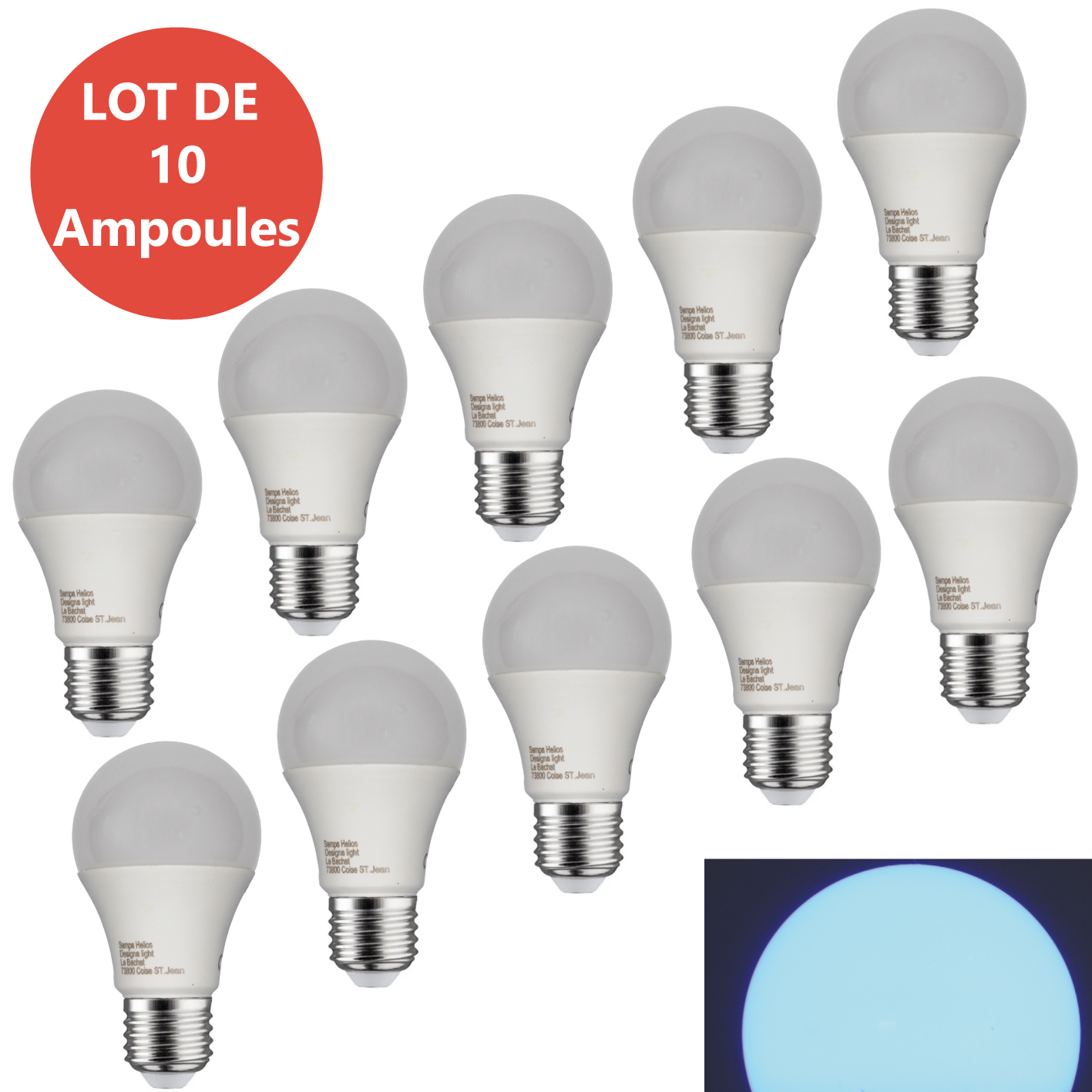 LOT DE 10 Ampoules LED culot E27 lumière noire - E27 - 6W