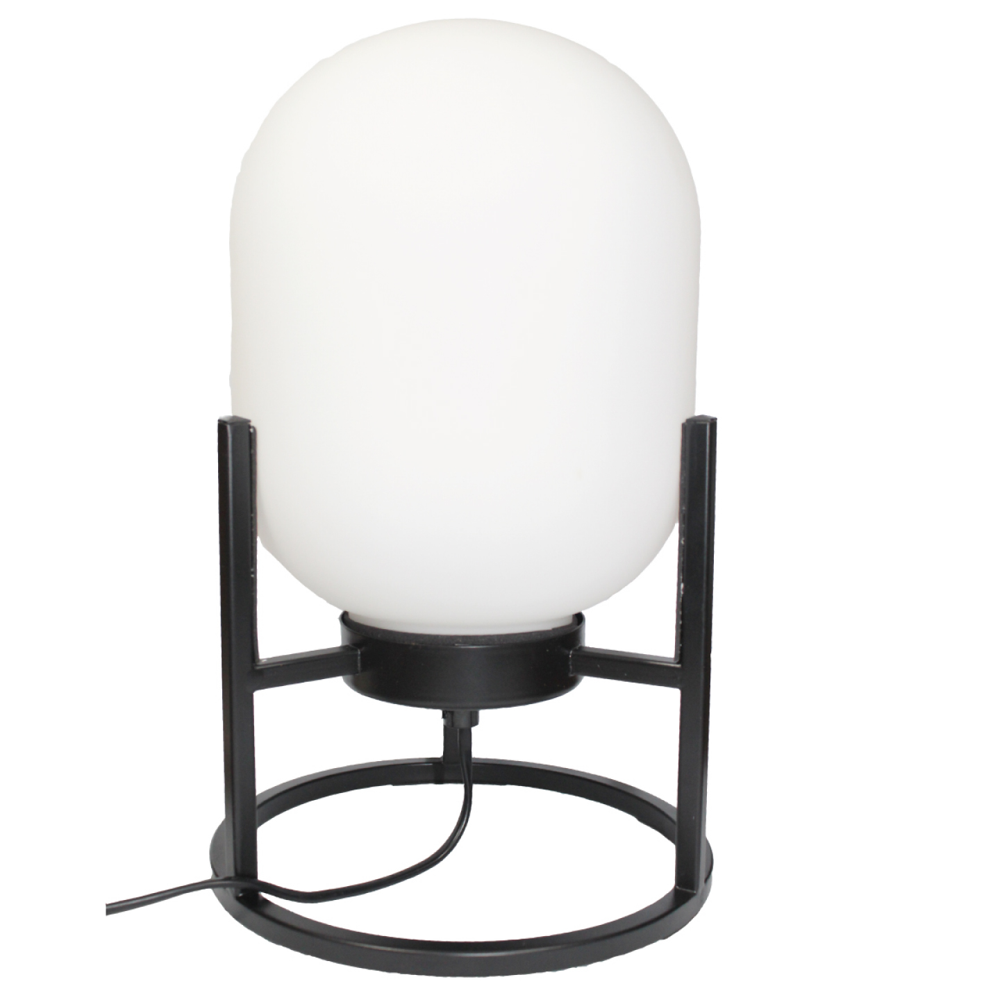 Lampe de chevet à poser en métal noir avec globe en verre blanc givré - E27 - 60W