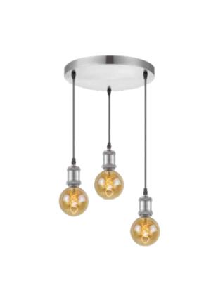 Plafonnier rond imitation acier avec suspension pour 3 ampoules