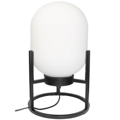 Lampe de chevet à poser en métal noir avec globe en verre blanc givré - E27 - 60W