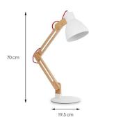 Lampe de bureau articulée en bois et métal blanc