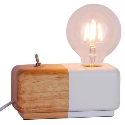 Lampe en bois naturel et blanc à poser interrupteur vintage