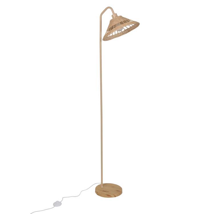 Lampadaire en métal effet bois abat-jour en rotin H161cm - Esterel 
