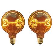 Ampoule globe E27 plate LED - Filament en forme de flèche - verre ambré
