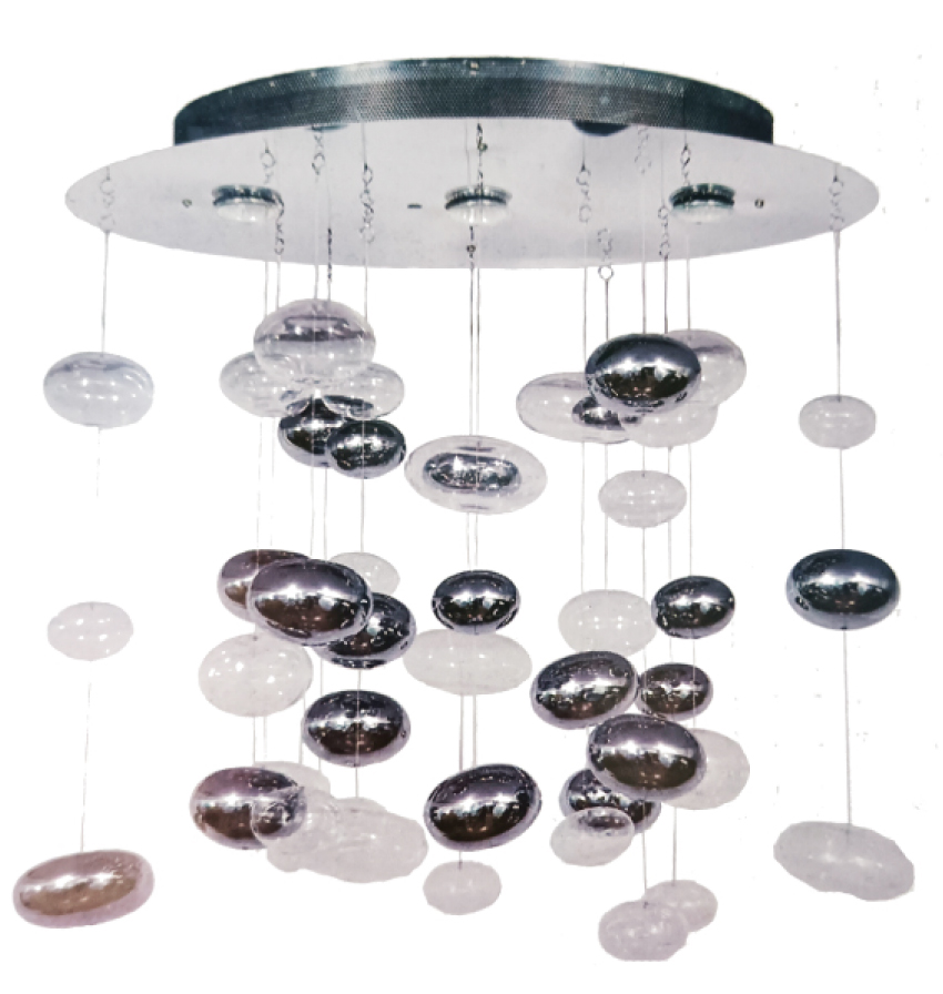 Suspension, plafonnier en métal moderne, cascade de bulles en verre - 3XGU10 - 50W