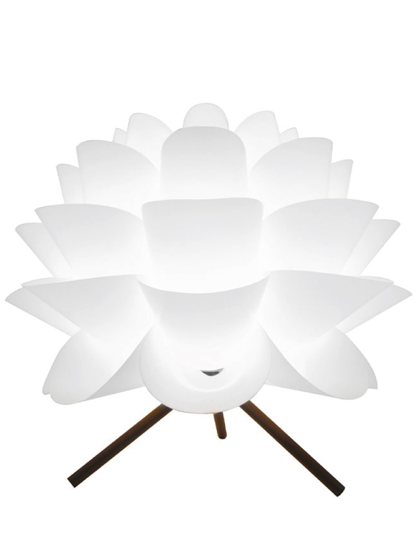 Lampe de chevet modèle Ananas en PVC blanc - pieds en métal - Culot E27