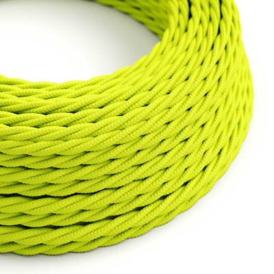 Fil électrique torsadé - Tissu effet soie - Jaune fluo 2x0.75