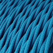Fil électrique torsadé - Tissu effet soie - Bleu Cyan