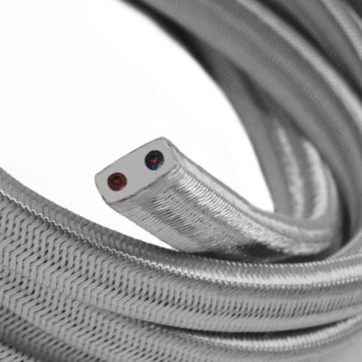 Câble électrique plat - Tissu effet soie - Argenté