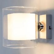 Applique carrée en métal chromé et double paroi en verre